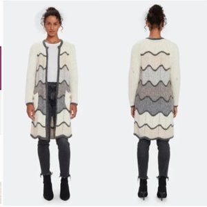 LoveShackFancy Dallas Chevron Striped Long Duster Cardigan Cloudy Grey - Small